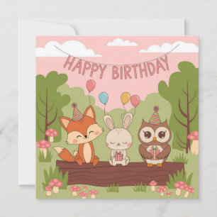 Utformning av dagtid för Cute Kids med Fox, Bunny Julkort