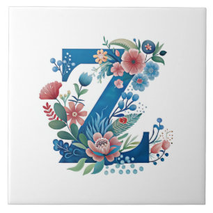 Utformning av dekorativ blommigt i Monogram 'Z' Kakelplatta