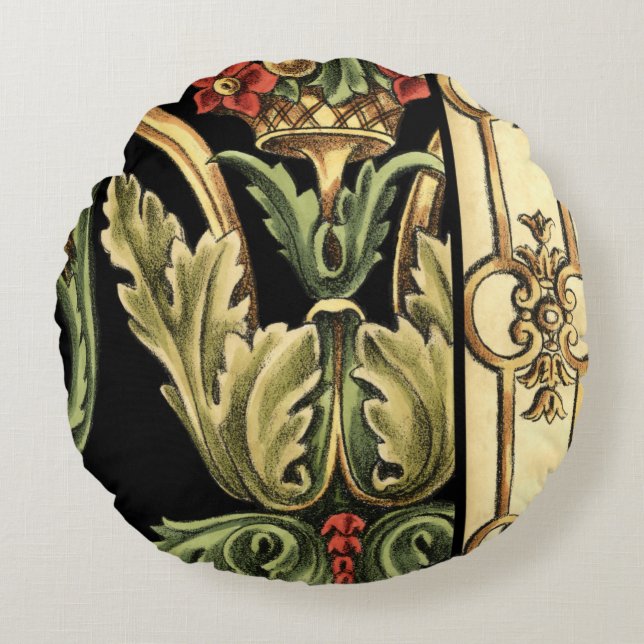 Utformning av dekorerad Blommigt med svart Gräns Rund Kudde (Framsidan)