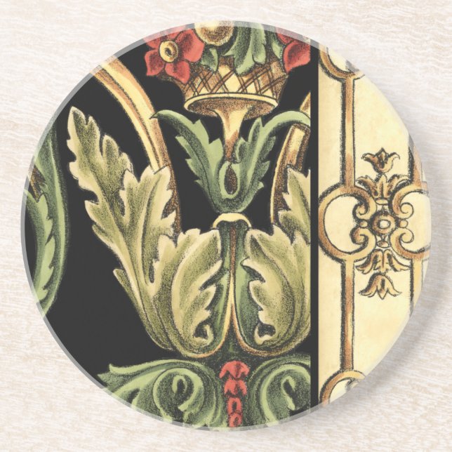 Utformning av dekorerad Blommigt med svart Gräns Underlägg Sandsten (Framsidan)