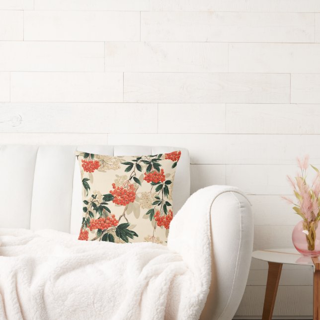 Utformning av dekorerade röda och vita bär kudde (Soffa)