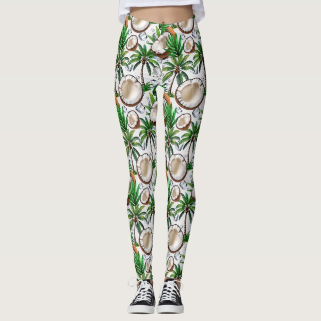 Utformning av den tropiska Mönster-kusten Handflat Leggings (Framsida)