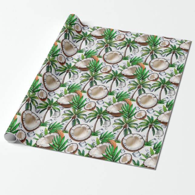 Utformning av den tropiska Mönster-kusten Handflat Presentpapper (Utrullad)