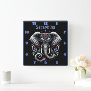 Utformning av elefant för blommigt fyrkantig klocka