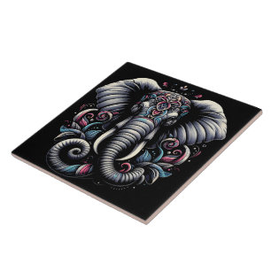 Utformning av elefant för blommigt kakelplatta