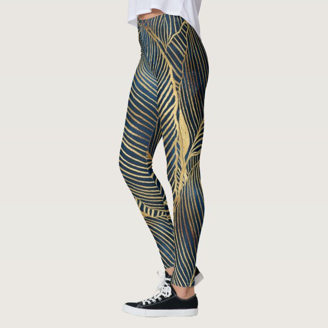 Utformning av elegant Blue Guld Löv Leggings (Vänster)