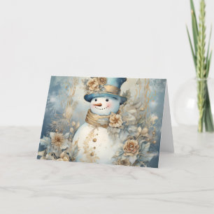 Utformning av elegant Blue och Guld Snögubbe Helgd Helgkort