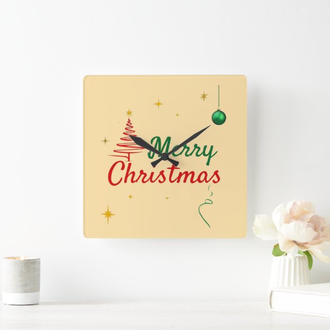 Utformning av elegant God jul Träd Helgdag Fyrkantig Klocka (Hem)