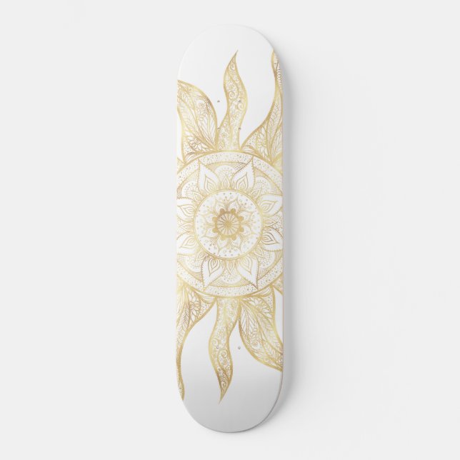 Utformning av elegant Guld Sol Mandala Mini Skateboard Bräda 18,5 Cm (Framsida)