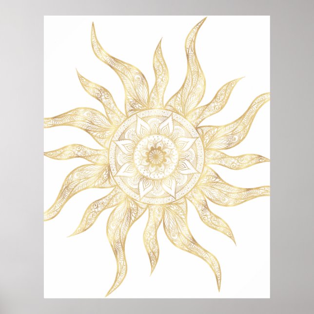 Utformning av elegant Guld Sol Mandala Poster (Framsidan)