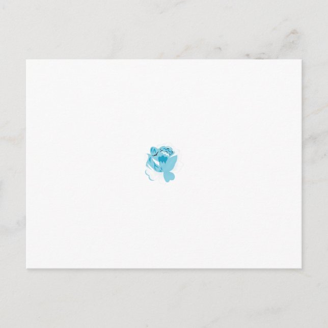 Utformning av en orange, ljusblå och vit blomma på vykort (Framsida)