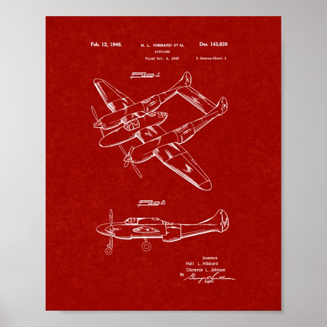 Utformning av ett flygplanspatent - Burgundy Red Poster (Framsidan)