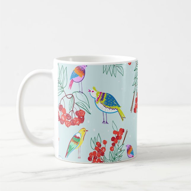 Utformning av fågel och bär mönster. kaffemugg (Vänster)