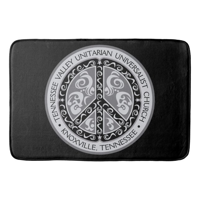 Utformning av fredsteckenet i svartvitt badrumsmatta (Framsidan)