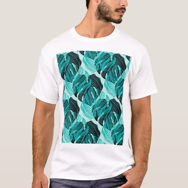 Utformning av grönt tropiska handflatan löv. t shirt (Framsida)