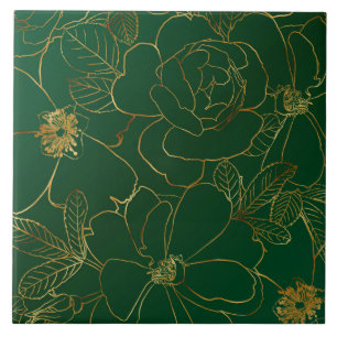 Utformning av Grönten Elegant Guld Ro Blommigt Te Kakelplatta