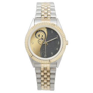 Utformning av guld och svart Blommigt Armbandsur