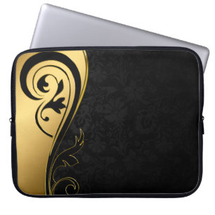 Utformning av guld och svart Blommigt Laptop Fodral
