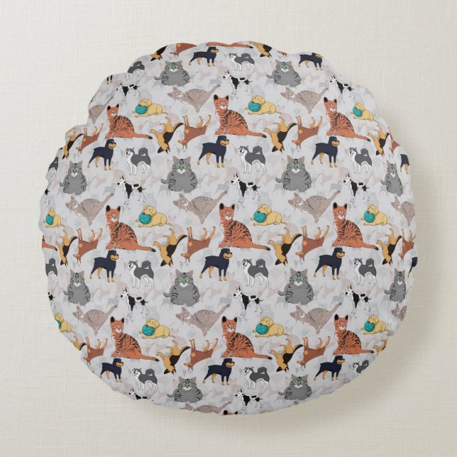 Utformning av Hundar och katter Mönster Rund Kudde (Framsidan)