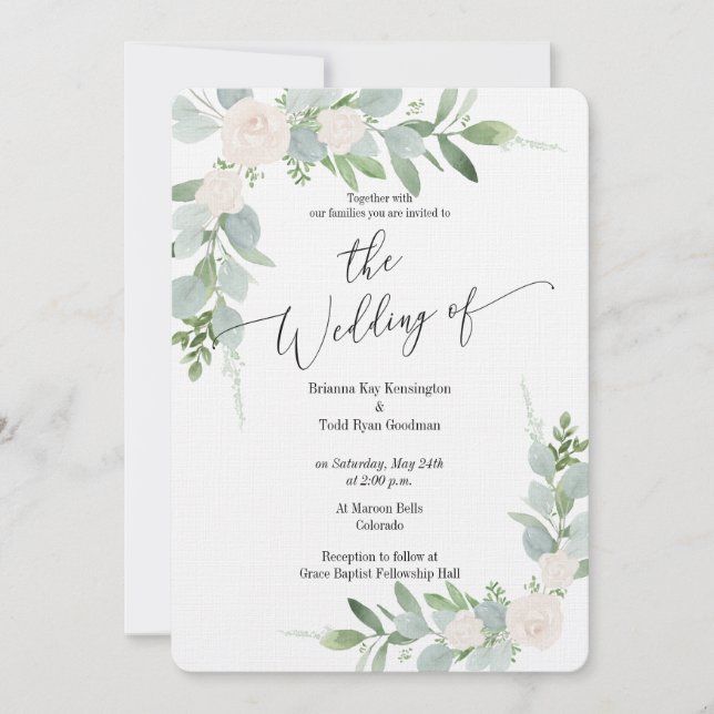 Utformning av inbjudan till Greenery & White Weddi (Framsida)
