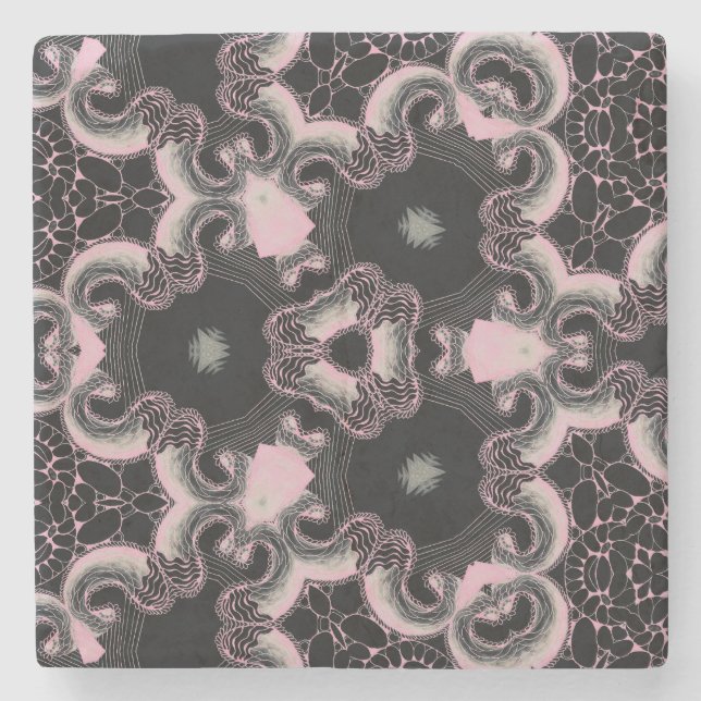 Utformning av kaleidoskop, svart och rosa stenunderlägg (Framsidan)