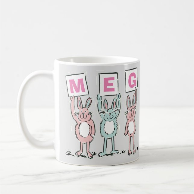 Utformning av kaniner i Roligten Brev Kaffemugg (Vänster)