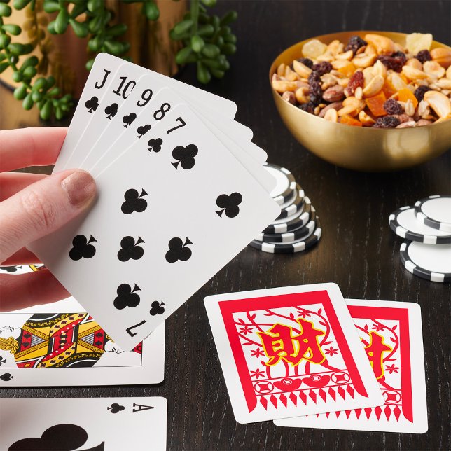 Utformning av kinesiskt rött kuvert med välståndss casinokort (Skapare uppladdad)