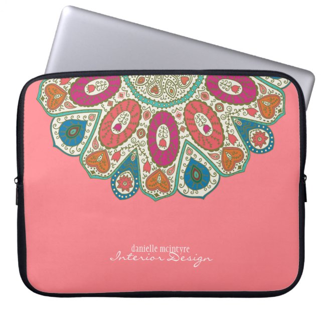 Utformning av koral Rosa Hand plockade Henna Circl Laptop Sleeve (Framsidan)
