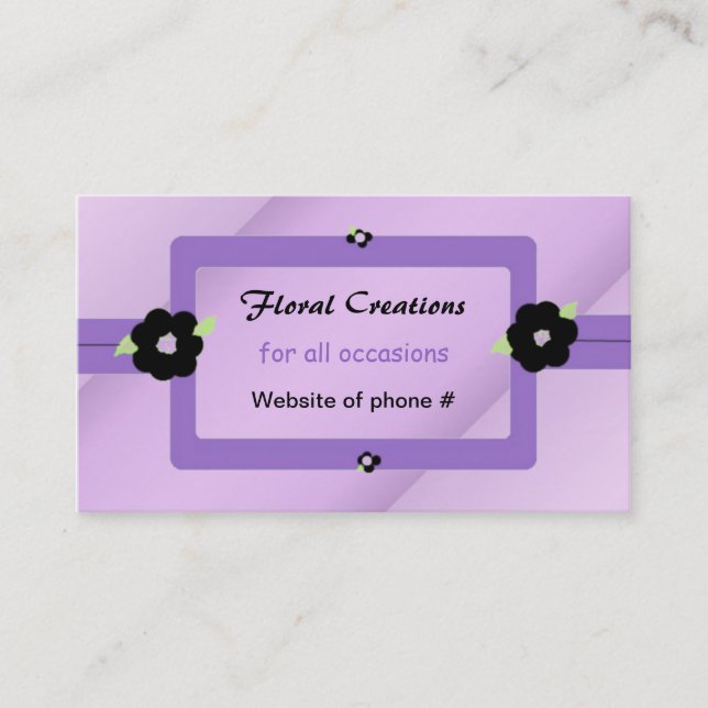 Utformning av lila och svart Blommigt Visitkort (Framsida)