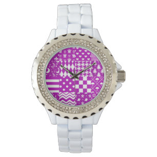 Utformning av lila White Mixed Mönster Patchwork Armbandsur