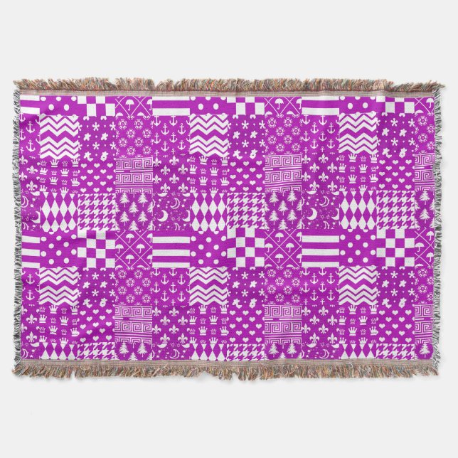 Utformning av lila White Mixed Mönster Patchwork Filt (Framsidan)