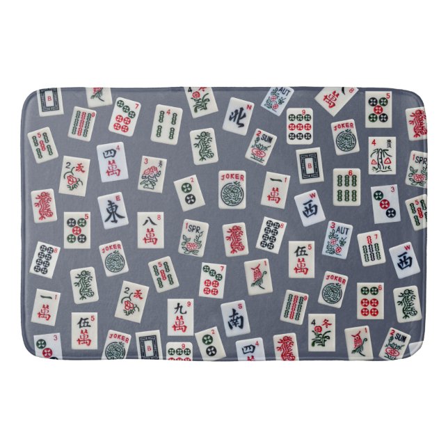 Utformning av MahJongg-plattor på mörk blått Badrumsmatta (Framsidan)