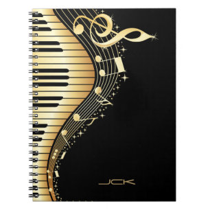 Utformning av Monogram Elegant Black och Guld Musi Anteckningsbok