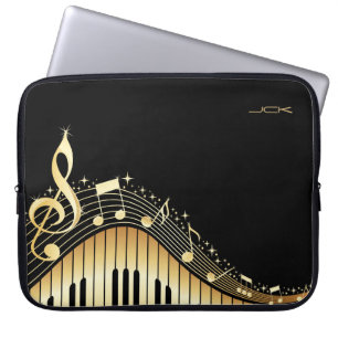 Utformning av Monogram Elegant Black och Guld Musi Laptop Sleeve