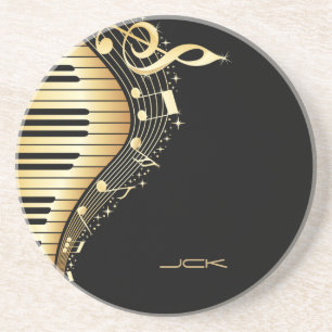 Utformning av Monogram Elegant Black och Guld Musi Underlägg Sandsten