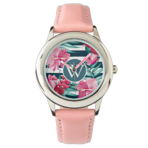 Utformning av monogramstrimmiga sommarblommor armbandsur