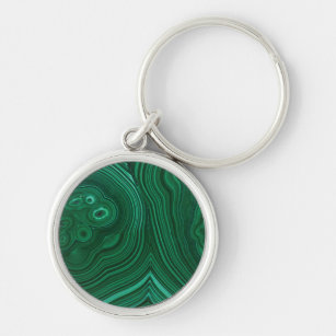 Utformning av naturlig sten från grönt, malakit rund silverfärgad nyckelring