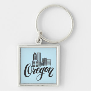 Utformning av Oregon Typografi Fyrkantig Silverfärgad Nyckelring