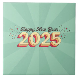 Utformning av Retro-tecknad gott nytt år 2025-text Kakelplatta
