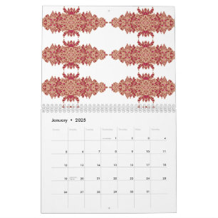Utformning av röd och orange blommigt med dekoratd kalender