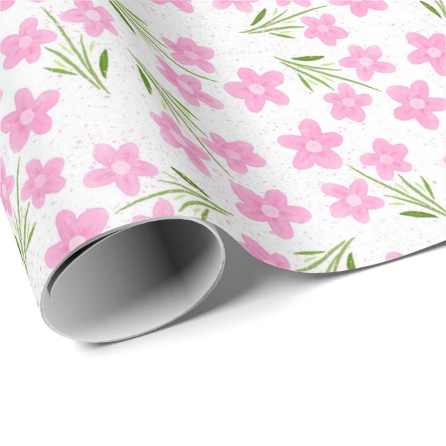 Utformning av rosa blommor vår papper presentpapper (Rullad Hörn)