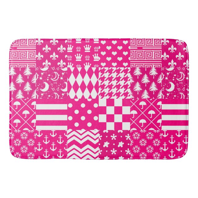 Utformning av rosa White Mixed Mönster Patchwork Badrumsmatta (Framsidan)