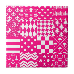 Utformning av rosa White Mixed Mönster Patchwork Kakelplatta