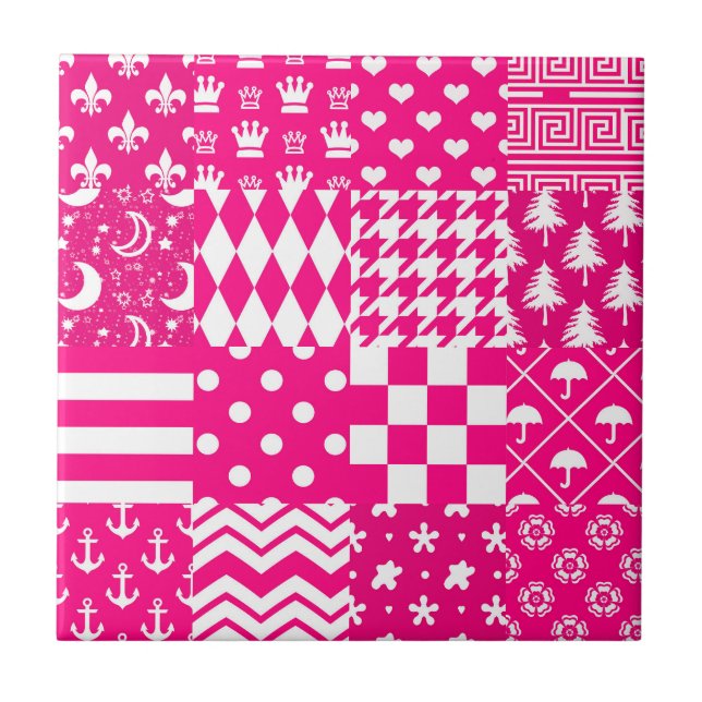 Utformning av rosa White Mixed Mönster Patchwork Kakelplatta (Framsidan)