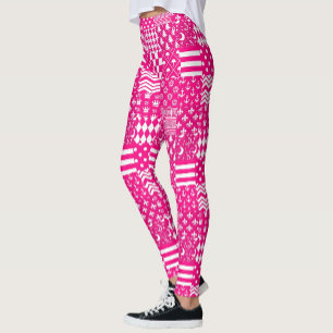 Utformning av rosa White Mixed Mönster Patchwork Leggings