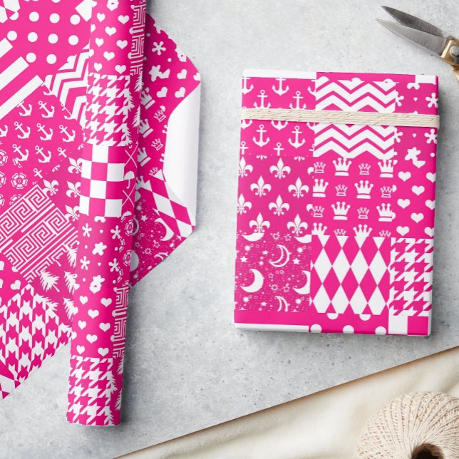 Utformning av rosa White Mixed Mönster Patchwork Presentpapper (Skapare uppladdad)