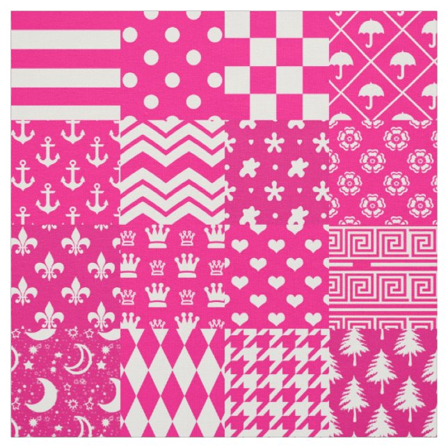 Utformning av rosa White Mixed Mönster Patchwork Tyg (Provkarta)