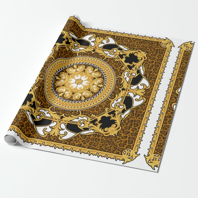 Utformning av silke scarf med djurtryck och gyllen presentpapper (Utrullad)