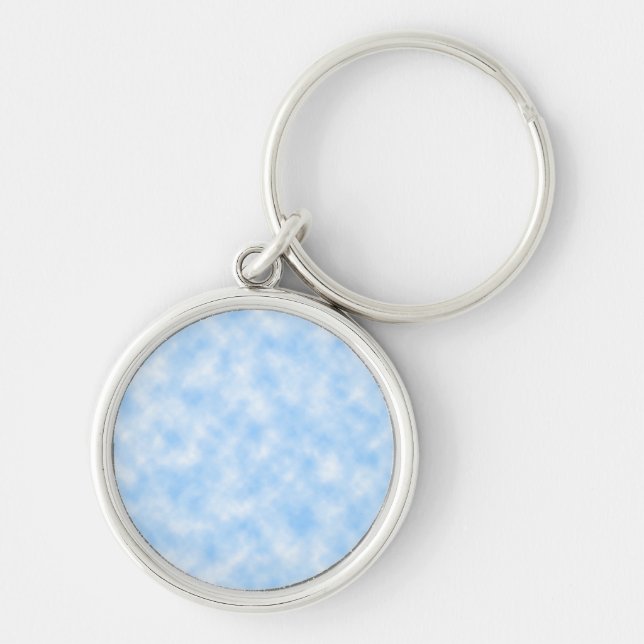Utformning av skapat blå och vita moln rund silverfärgad nyckelring (Framsidan)