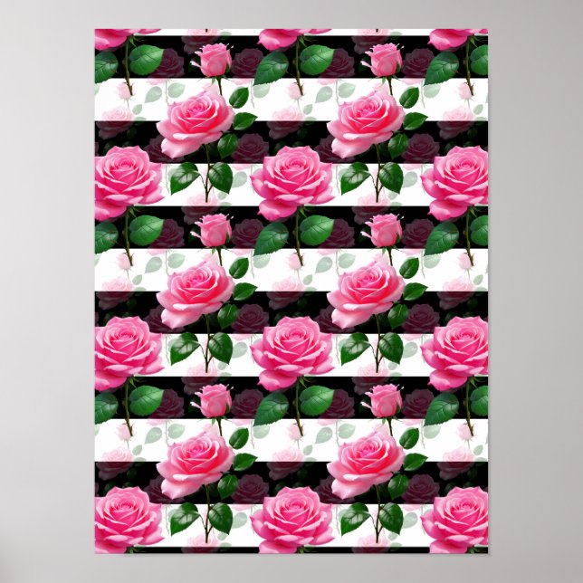 Utformning av strimlad bakgrund Ro Flower Mönster Poster (Framsidan)